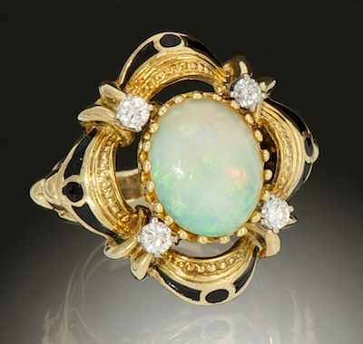 Appraisal: A Ladies' Opal and Diamond Ring k yellow gold in