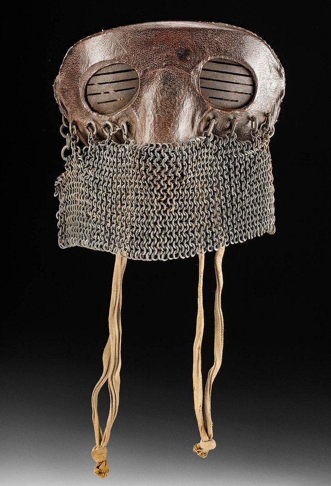 Appraisal: Western European WWI Leather Iron Splatter Mask Western Europe probably