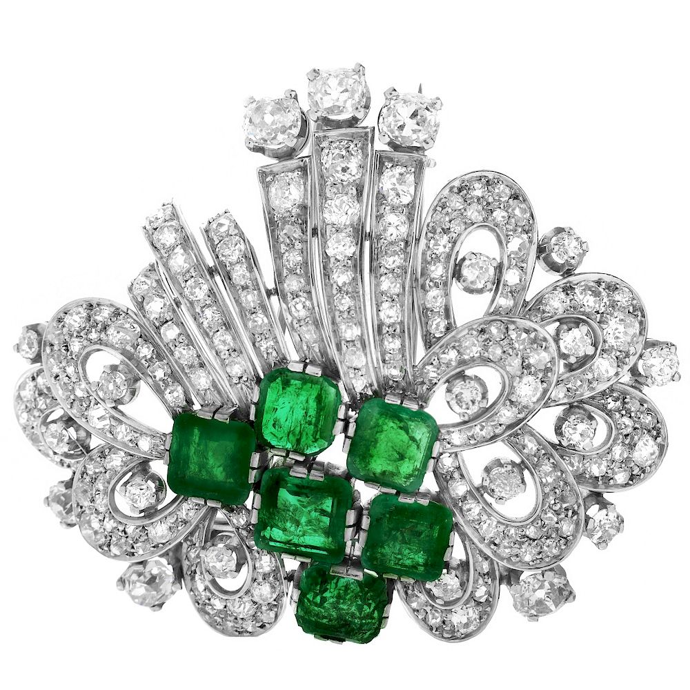 Appraisal: Art Deco Diamond and Emerald Brooch Art Deco Approx Carat