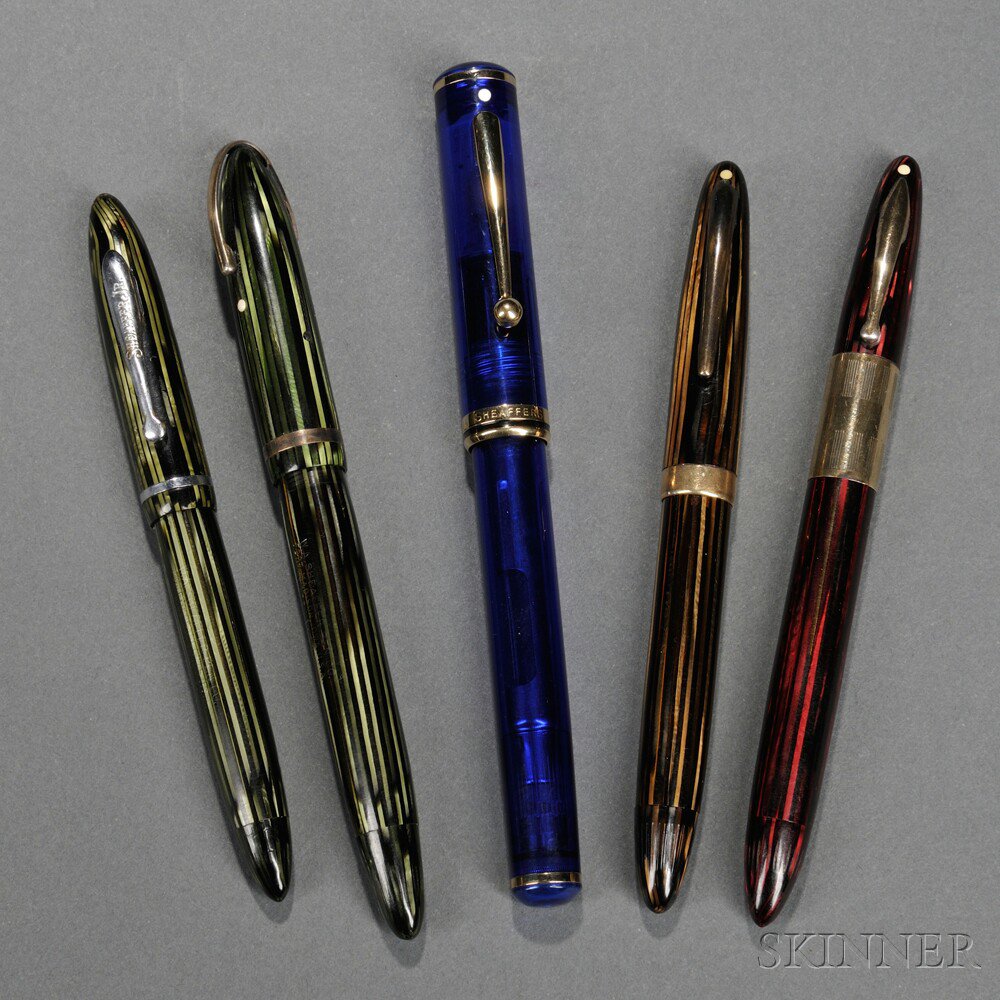 Appraisal: Five Sheaffer Fountain Pens including a Sheaffer Levenger Mediterranean Blue