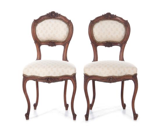 Appraisal: Pair French Victorian walnut side chairs late th century BH