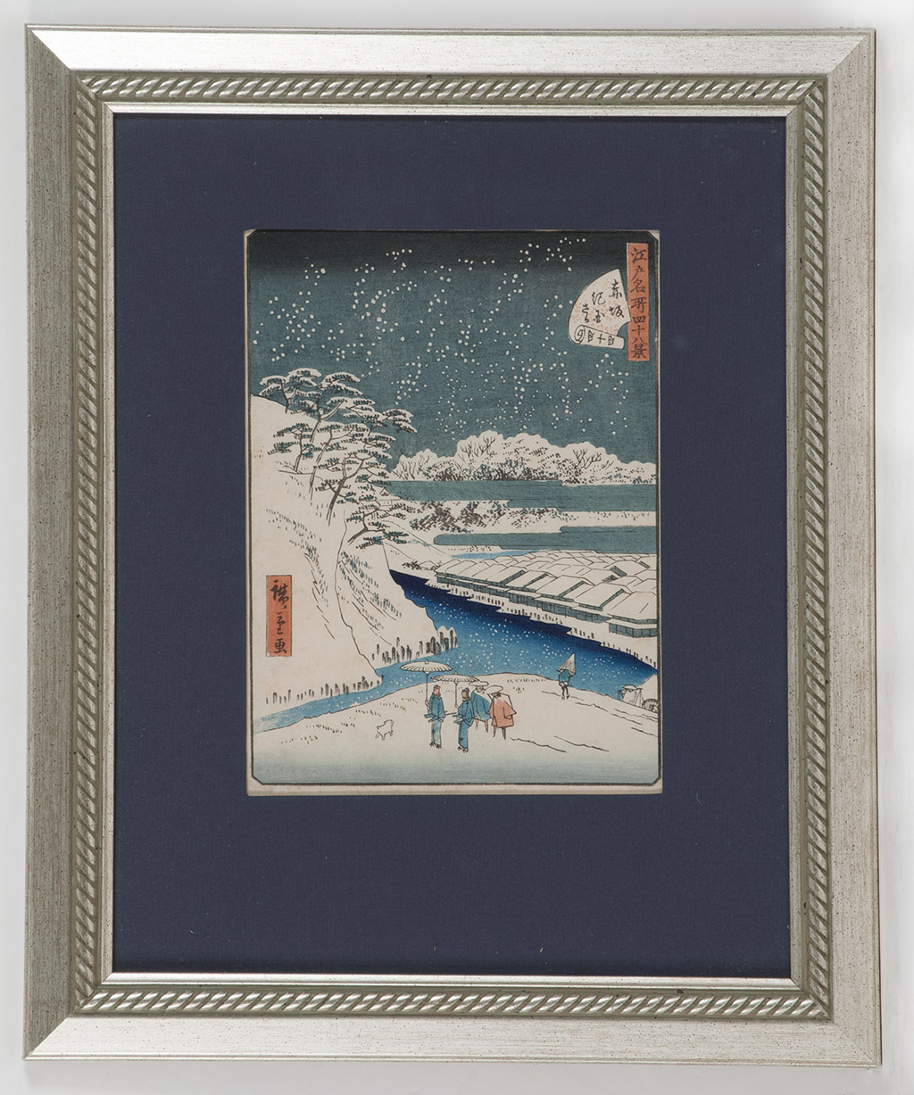 Appraisal: HIROSHIGE ChubanSnow scene with figures holding umbrellas Framed ConditionSlight toning