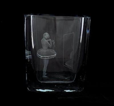 Appraisal: A Stromberg Etched Crystal Vase Approx - H of oblong