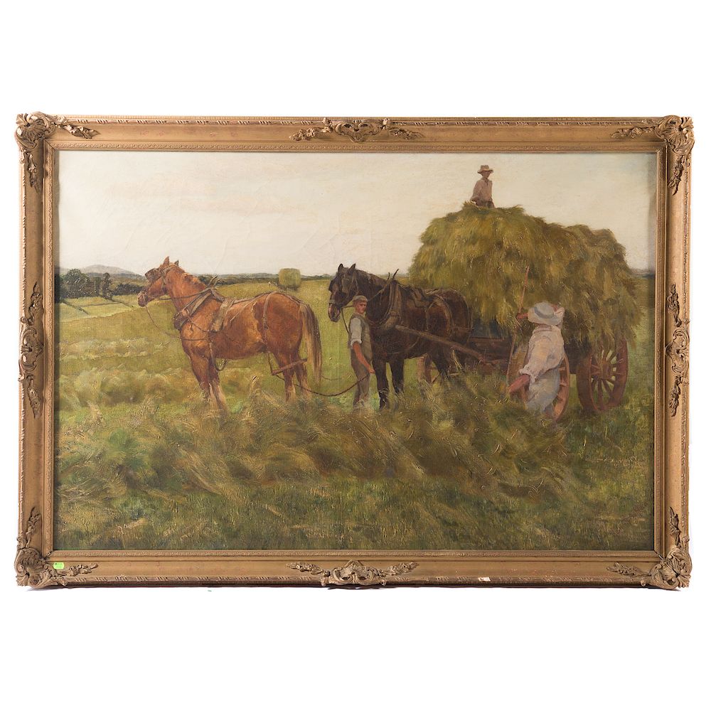 Appraisal: Edith M Ashford Harvesting Hay oil on canvas American late