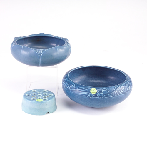 Appraisal: ROOKWOOD Three Production items covered in matte blue glaze two