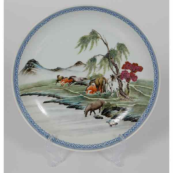 Appraisal: Chinese Horse Plate Chinese A painted porcelain charger with a