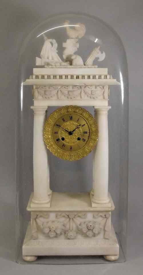 Appraisal: A th Century French alabaster cased ''Portico'' mantel clock the