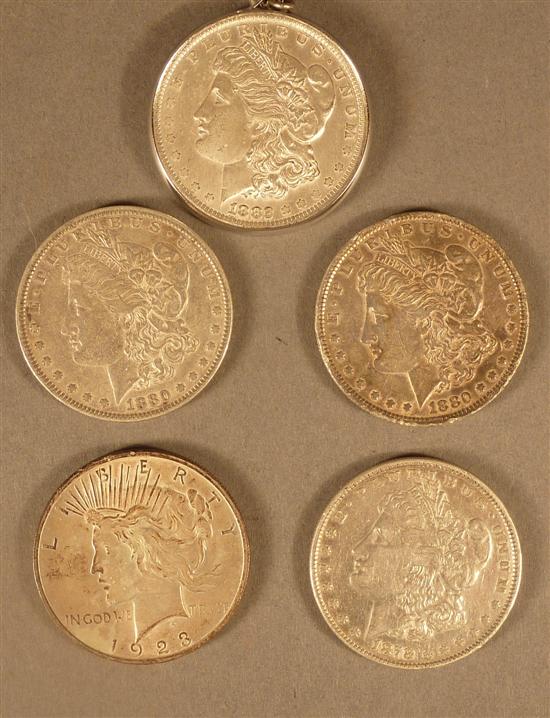 Appraisal: Lot of Morgan silver dollars Peace dollar Morgans -O