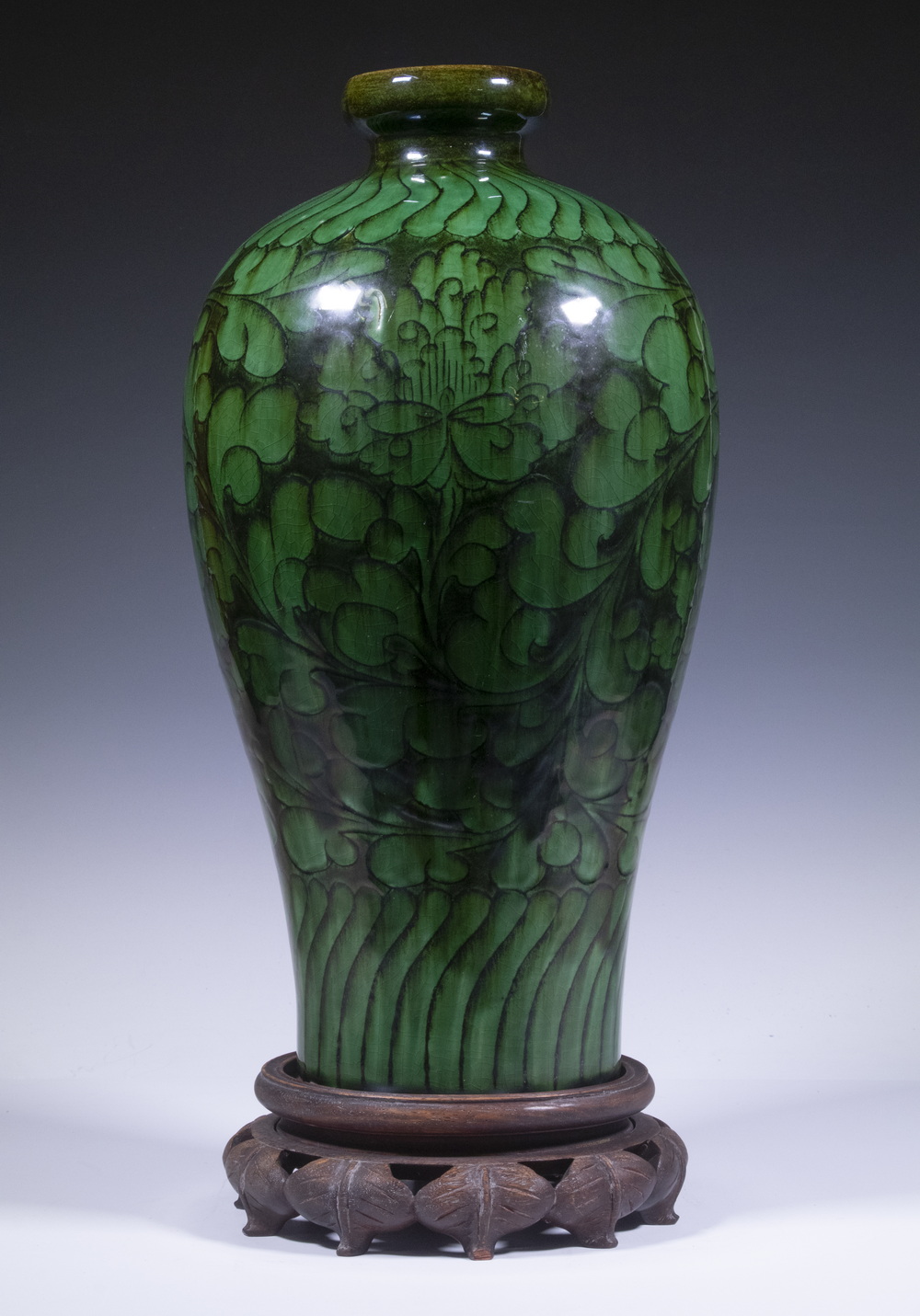 Appraisal: CHINESE MEIPING VASE Green Glazed Porcelain Vase with incised floral