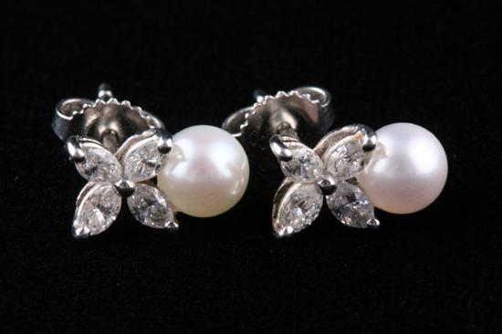 Appraisal: PAIR TIFFANY VICTORIA COLLECTION PLATINUM CULTURED PEARL AND DIAMOND EARRINGS