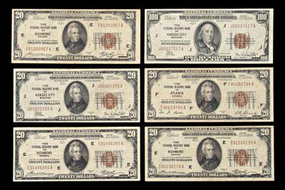 Appraisal: Six National Currency banknotes five Federal Reserve Bank of Atlanta