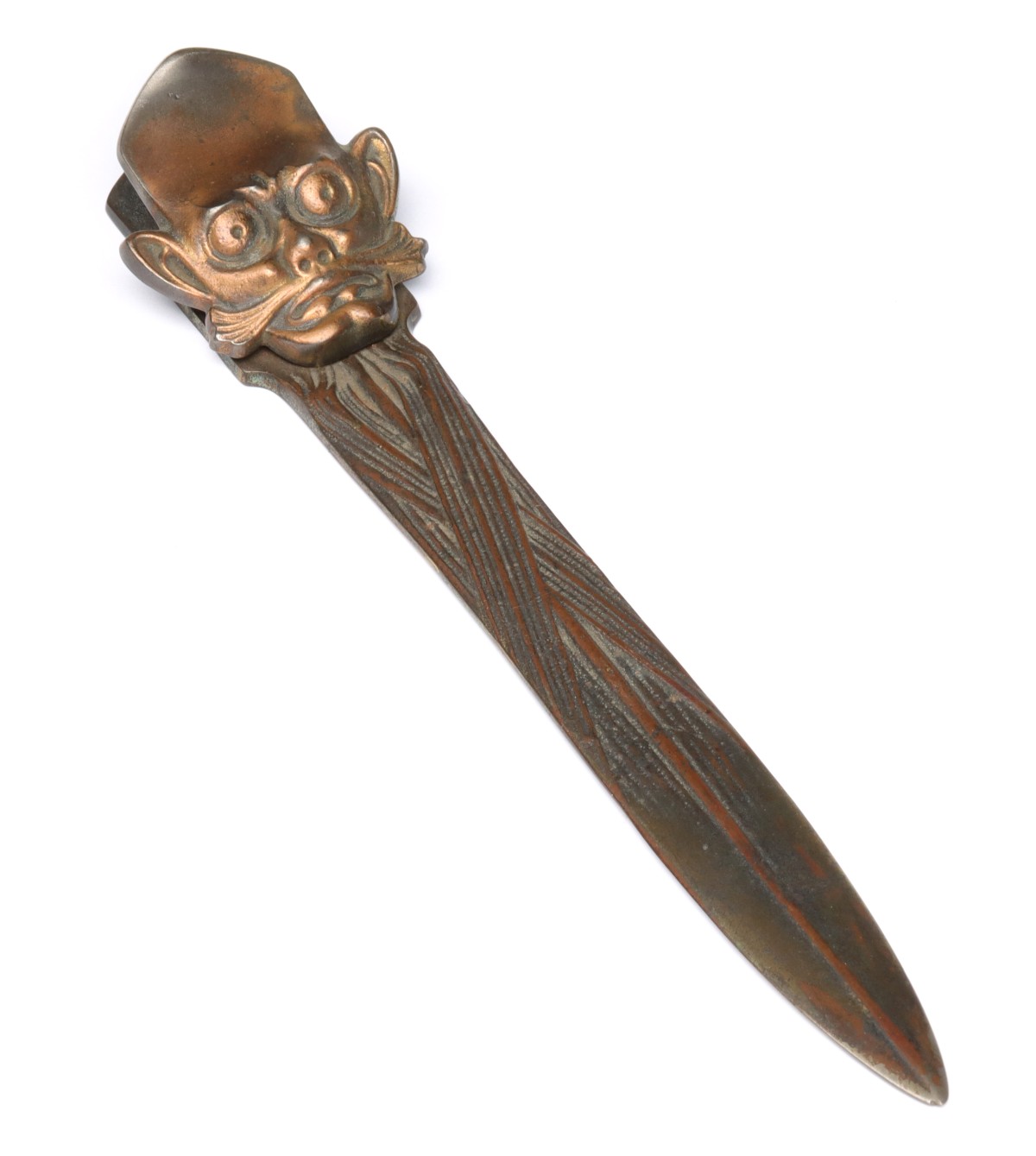 Appraisal: ART NOUVEAU LETTER OPENER WITH CHARACTER MASK CLIPThe figural mustachioed