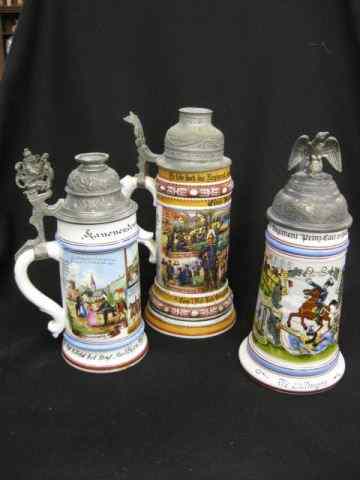 Appraisal: Porcelain Regimental Lithopane Steins pewter lids lacking finials '' to