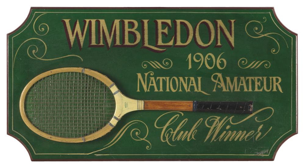 Appraisal: REPRODUCTION WIMBLEDON TENNIS PAINTED WOODEN SIGN Contemporary Wimbledon National Amateur