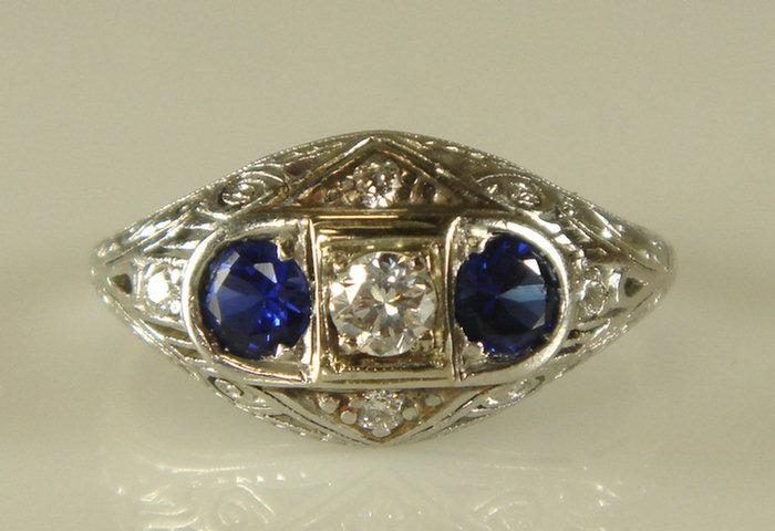 Appraisal: Platinum diamond and sapphire stone ring - pt diamond with