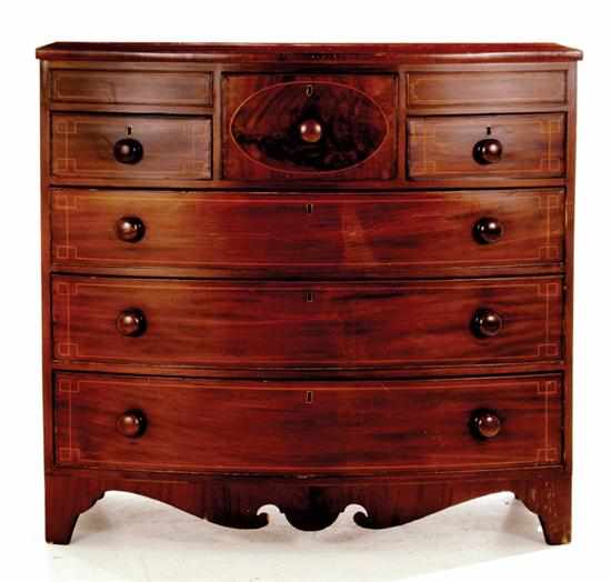 Appraisal: Georgian style inlaid mahogany bowfront chest of drawers mid th