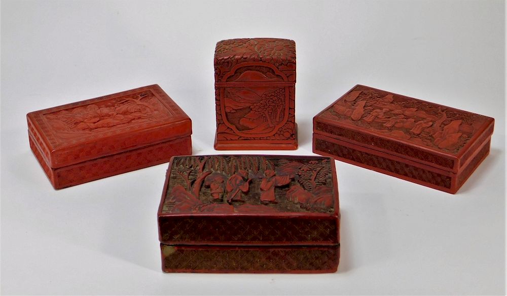 Appraisal: Antique Chinese Cinnabar Lacquerware Box Group China th- th Century