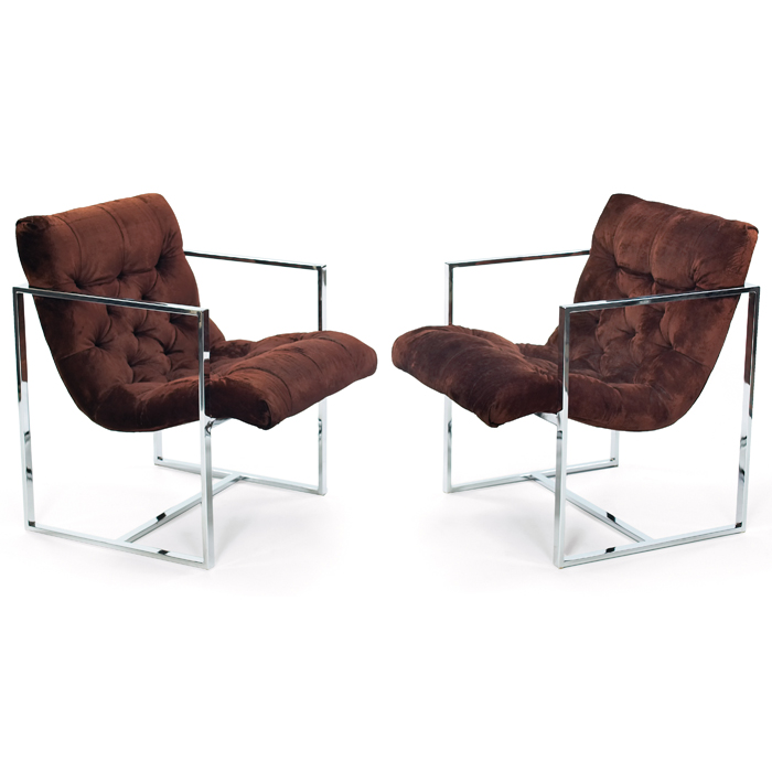 Appraisal: Milo Baughman lounge chairs pair by Thayer Coggin square tubular