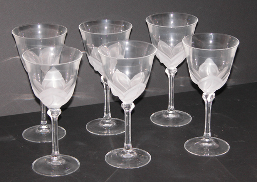 Appraisal: Set of Six Crystal Goblets with Frosted Leaves th century