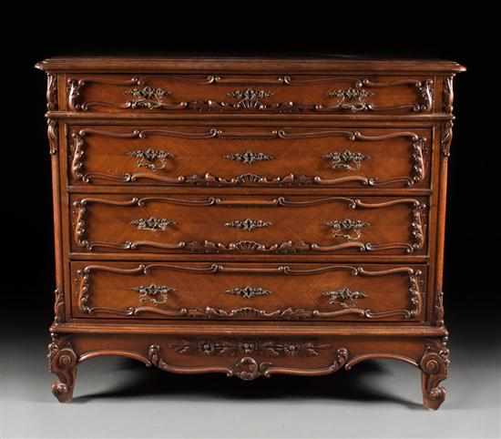 Appraisal: French Louis XV style walnut commode th century four herringbone