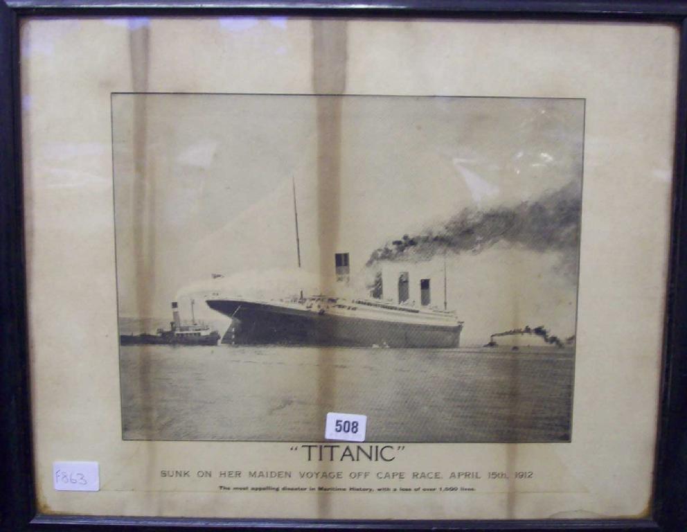 Appraisal: A framed period print of Titanic and two similar pictures