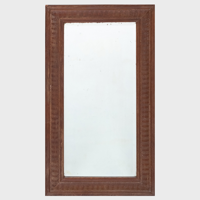 Appraisal: Contemporary Rustic Stained and Carved Oak Mirror Fitted with a