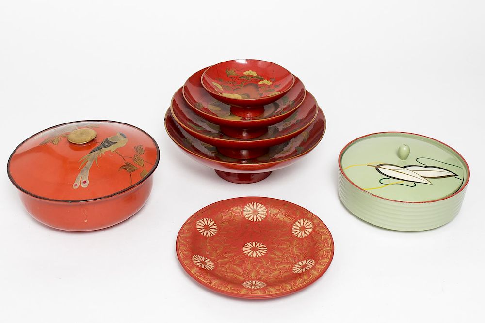 Appraisal: Japanese Lacquerware Dishes Plate Group of Japanese lacquerware articles group