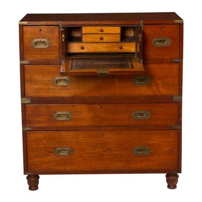 Appraisal: A Victorian brass bound campaign chest fitted a central secretaire