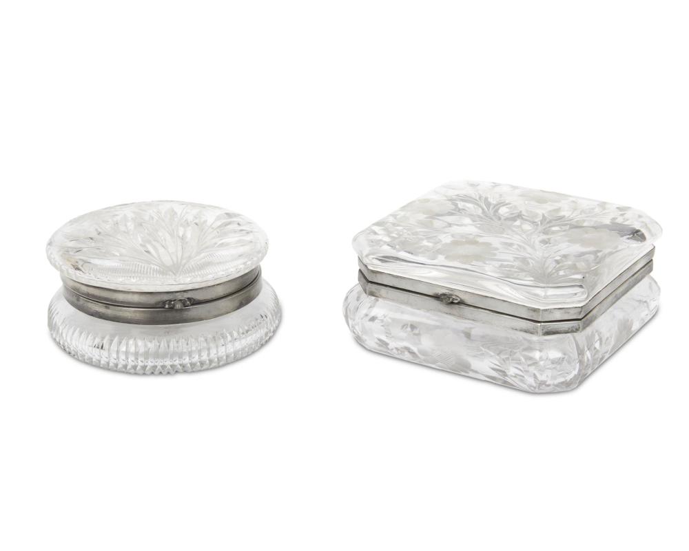 Appraisal: Two cut glass and silver plate dresser boxes th Century