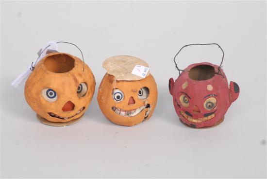 Appraisal: THREE VINTAGE PAPERMACHE LANTERNS Jack-o-lanterns