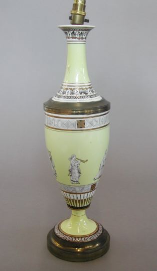 Appraisal: Tall Italian Lemon Yellow-Ground Porcelain Vasiform Table Lamp in the