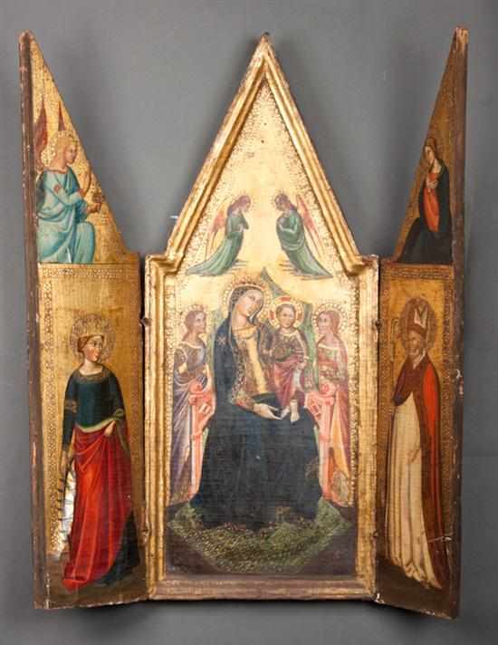 Appraisal: Italian th century triptych depicting the Madonna and Child Enthroned