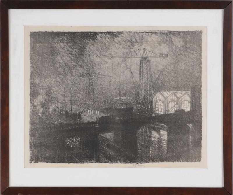 Appraisal: JOSEPH PENNELL - SHIPYARD AT NIGHT Lithograph signed lower middle