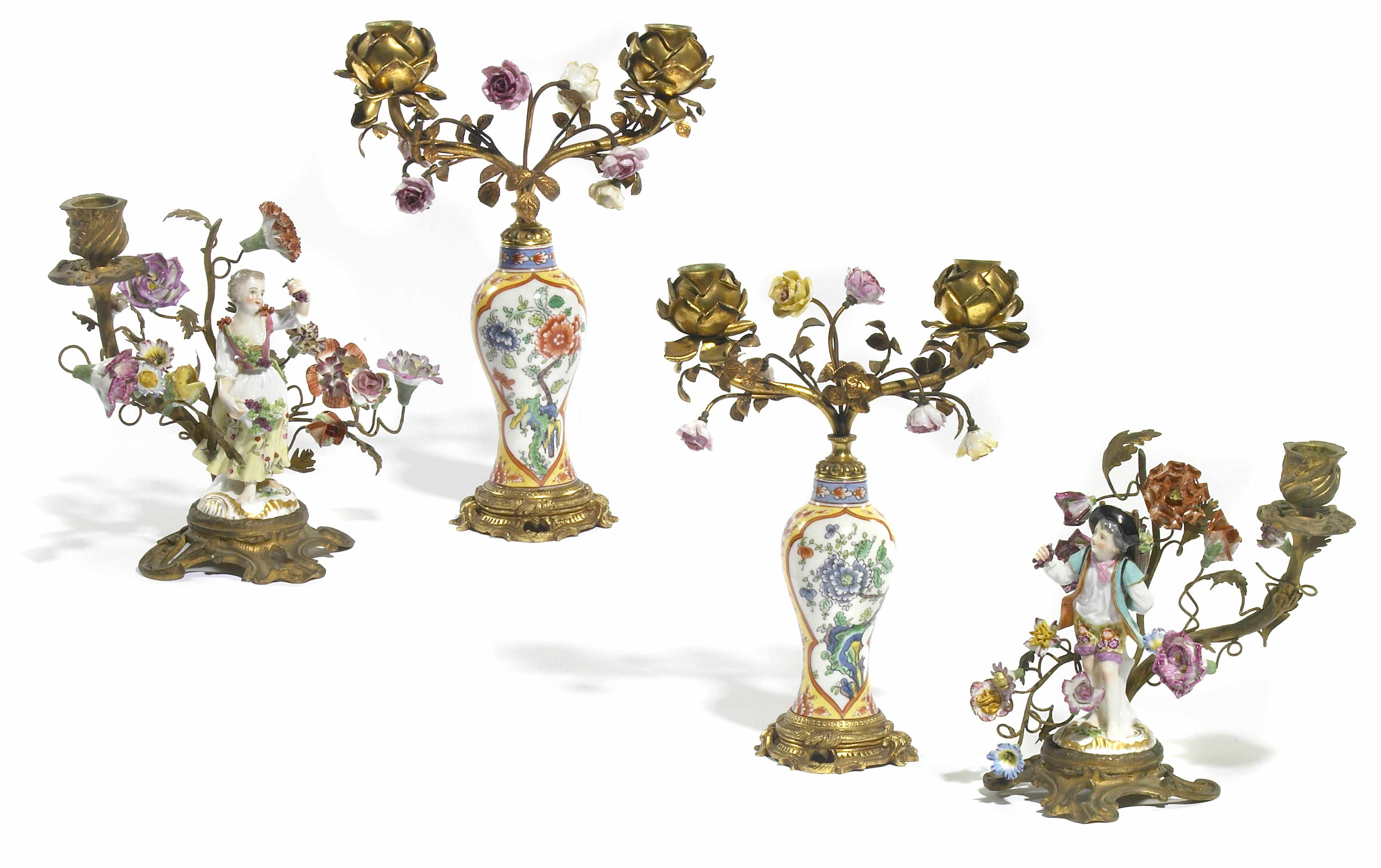 Appraisal: A pair of Louis XV style gilt bronze mounted porcelain