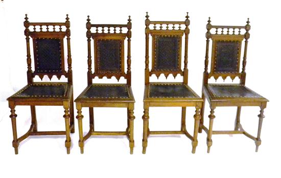 Appraisal: Four Moorish inspired side chairs spindle finials and crests stamped