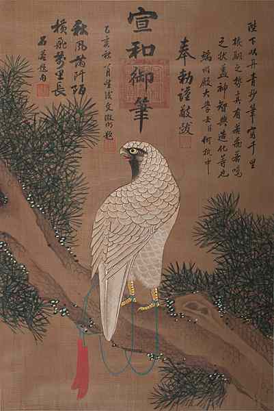 Appraisal: Scroll Painting of Falcon Chinese a scroll painting of a