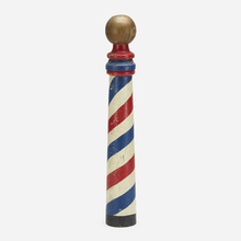 Appraisal: American ANTIQUE BARBER'S POLE lacquered wood and steel h d