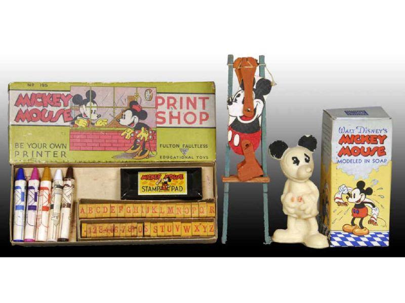 Appraisal: Lot of Disney Mickey Mouse Items Description Wood game soap