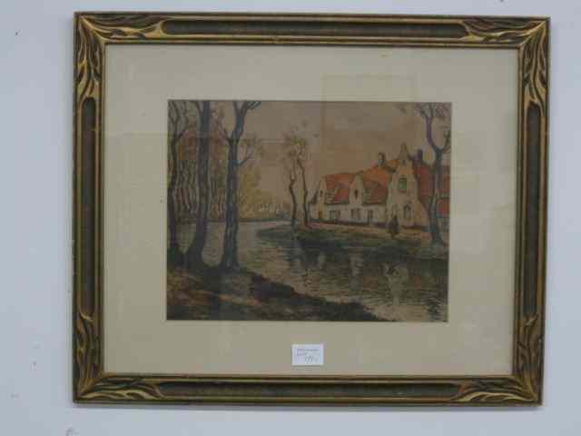 Appraisal: Camilla Lucas Drypoint Etching French cottages along the river dated