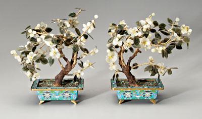 Appraisal: Pair Chinese hardstone trees papier mache trunks and limbs silk-wrapped