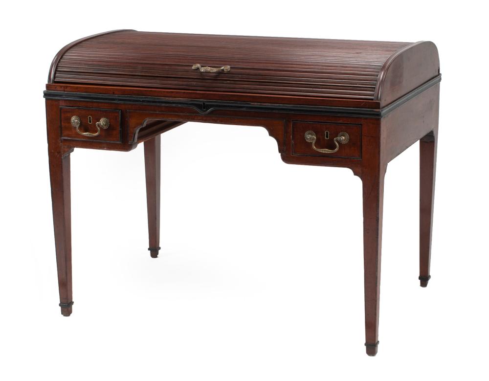 Appraisal: George III Mahogany Cylinder Desk late th c tambour rolltop