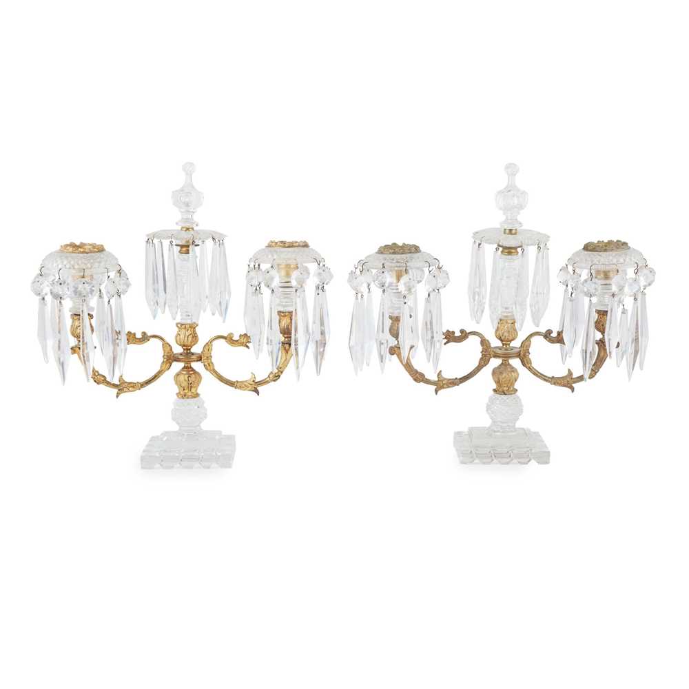 Appraisal: PAIR OF REGENCY CUT GLASS AND GILT METAL CANDLE LUSTRES