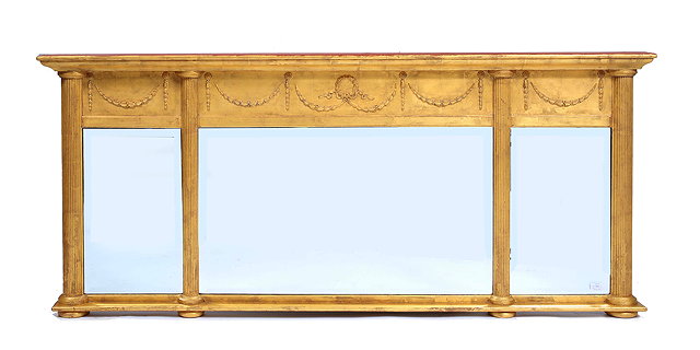 Appraisal: A GILDED PINE TRIPLE SECTION BEVELLED GLASS OVERMANTLE MIRROR with