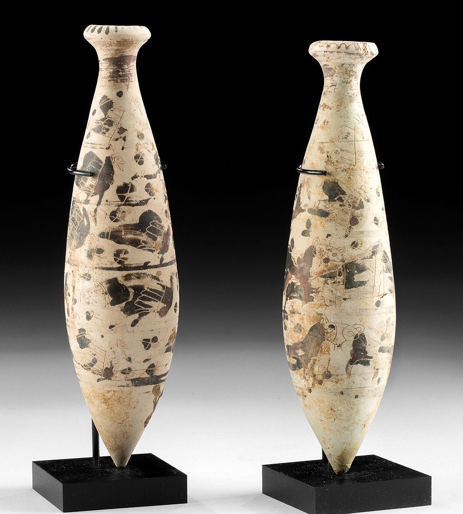 Appraisal: Pair of Corinthian Pottery Alabastra w Birds Sirens Greece Corinth