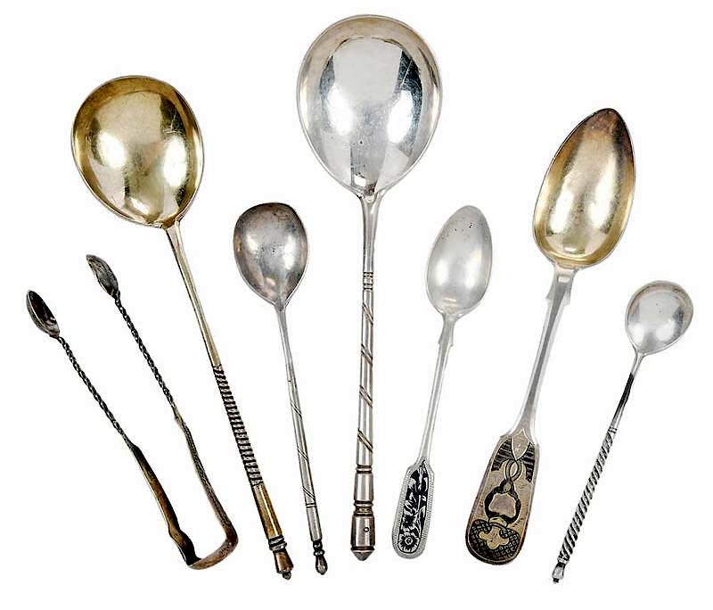 Appraisal: Niello and Twist Handle Silver Flatware most Russian late th