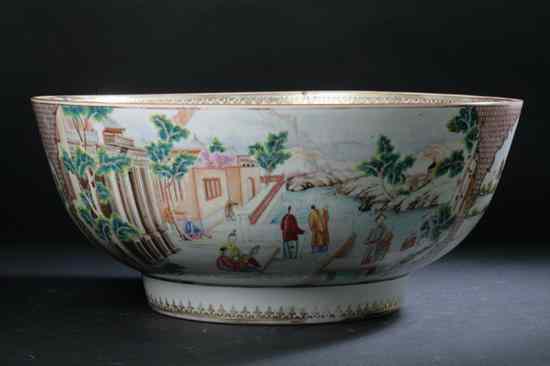 Appraisal: CHINESE MANDARIN PALETTE PORCELAIN PUNCH BOWL Qianlong Period Figural decoration