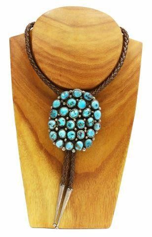 Appraisal: Native American silver content unknown bolo tie with twenty-seven turquoise