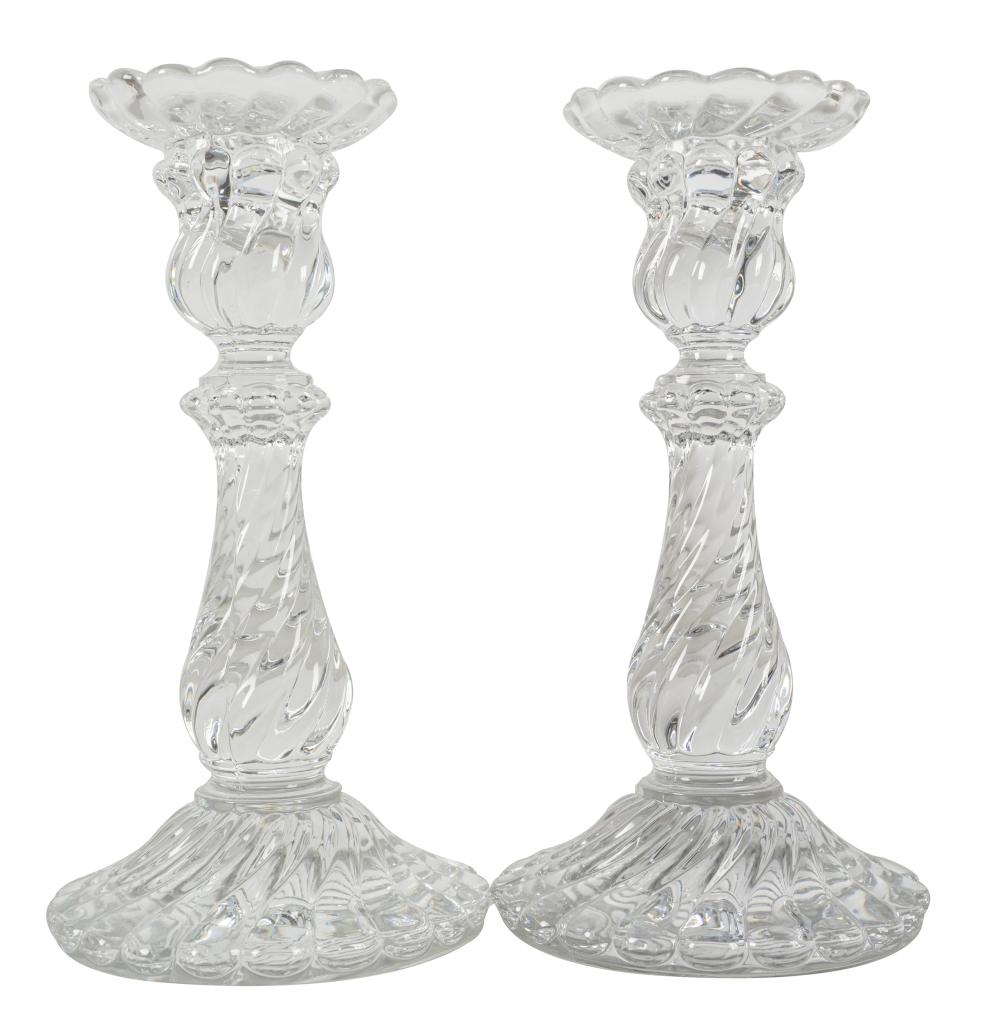 Appraisal: PAIR OF BACCARAT CRYSTAL CANDLESTICKSsigned Condition no damages inches high