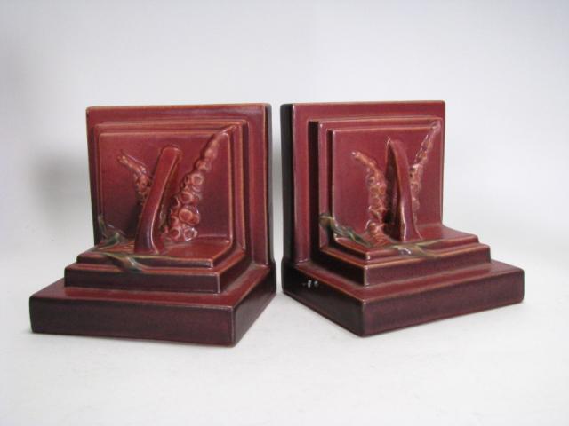 Appraisal: Pair of Roseville Foxglove Pink Bookends Circa and Roseville Reference