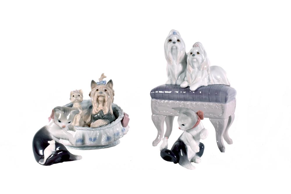 Appraisal: FOUR LLADRO PORCELAIN GROUPS OF DOGS AND KITTENSEach marked on